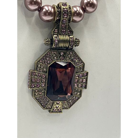 Heidi Daus Vintage Ornate Pendant Enhancer Glass Pearl Necklace Interchangeable - Picture 11 of 12